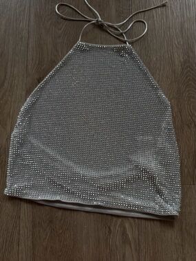 Zara Silver Rhinestone Halter Top